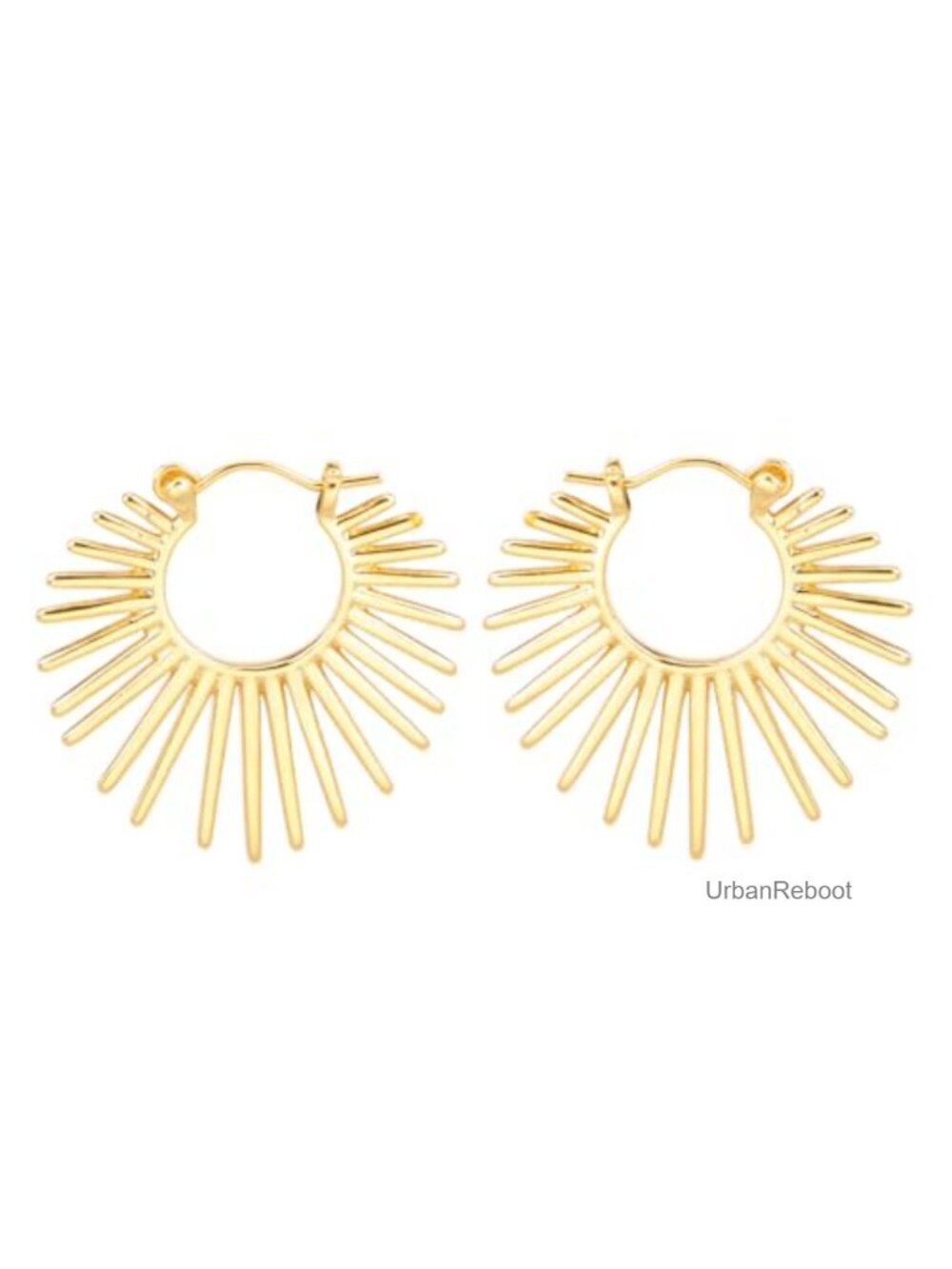 Sunburst Hinged Hoop Earrings 14K Gold Plated Brass Lightweight
